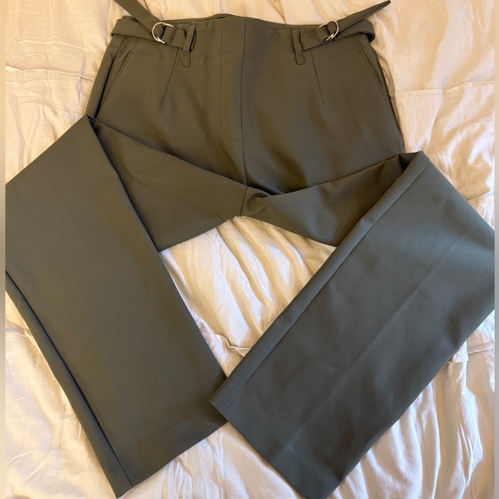 Green straight leg trousers